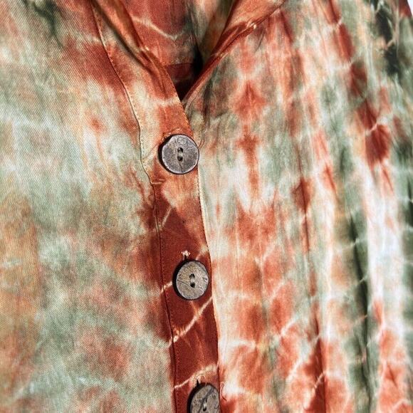 J Gee Green Maroon Tie Dye Short Sleeve Shirt Dress Size Medium - Picture 3 of 10